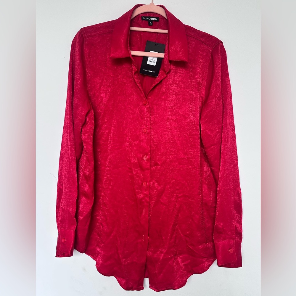 NWT Vibrant Red Button-Up Shirt